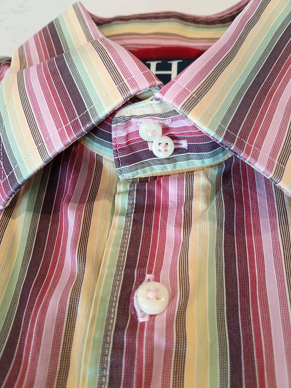 Men's Multi-Stripe Button-Down Shirt - Pink/Green Stripe